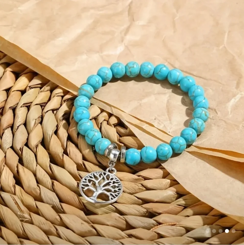 Turquoise Tree Of Life Beaded Turquoise Bracelet - Picture 7 of 7